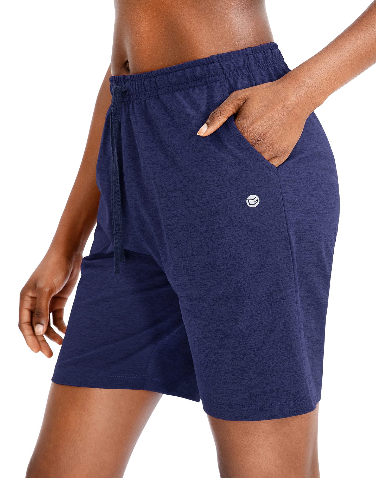 G Gradual Women's Bermuda Shorts Jersey Shorts with Deep Pockets 7" Long Shorts for Women Lounge Walking Athletic (Navy Blue, Large)