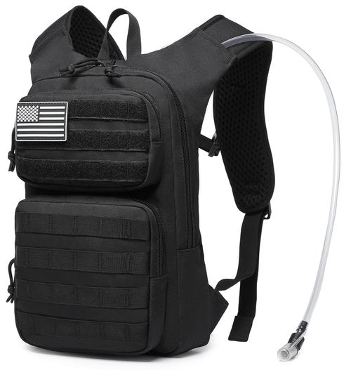 wotony Hydration Backpack with Water Bladder for Hiking Tactical Hydration Pack for Men Women Molle Water Backpack for Hiking (Black, 2L-Bladder)