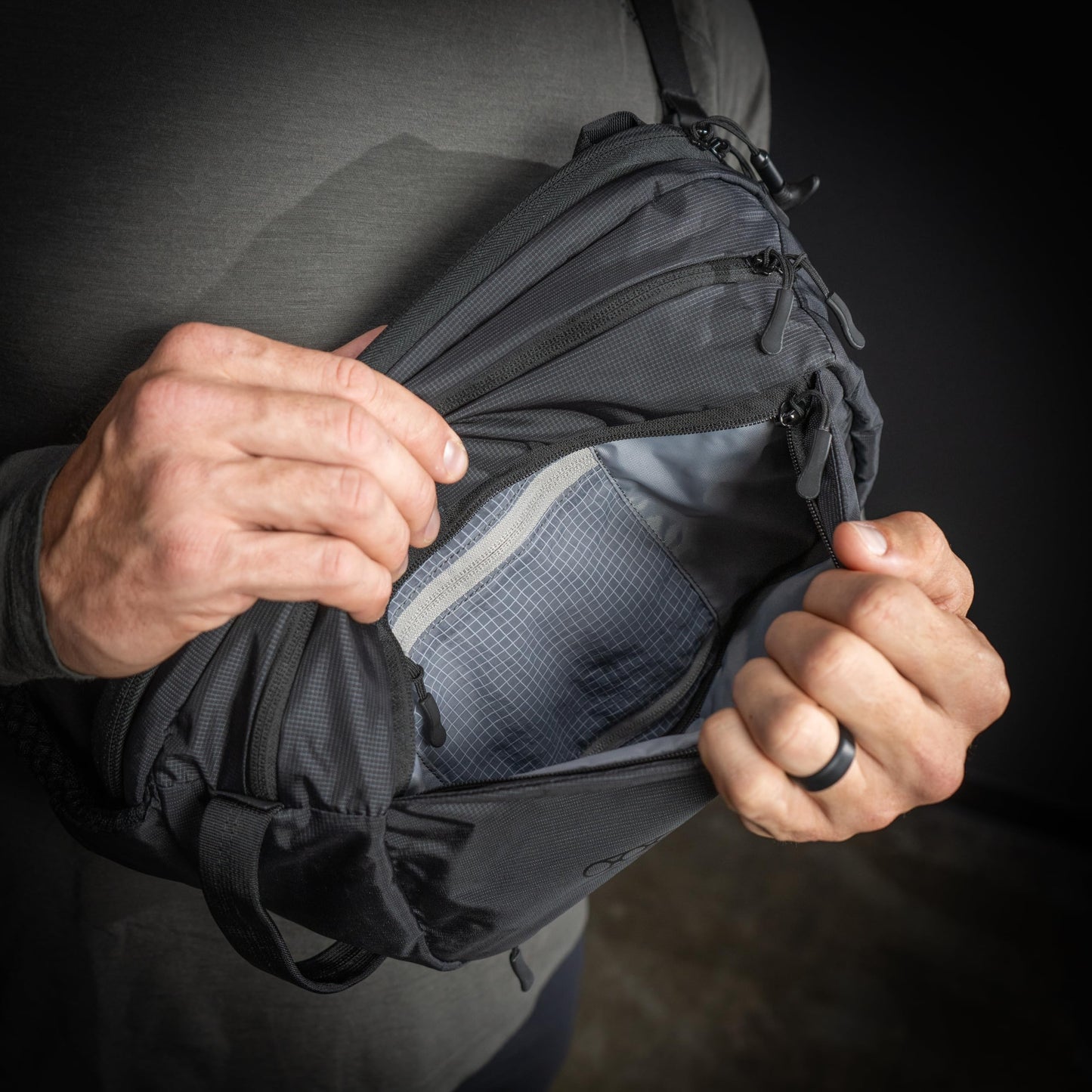 Eberlestock Fade Sling Tactical Crossbody Bag for Men – EDC Sling Backpack with Concealed Carry Compartment, Hydration Pass-Through, Loop Lined Pockets – 14”x9”x4.5”, 573 Cu In – Steel