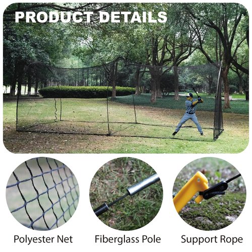 AIRHOP 22FT Portable Baseball & Softball Batting Cage for Backyard Batting Practice, Durable Large Enclosed Batting Cage with Pitching Machine Hole and Removable Door