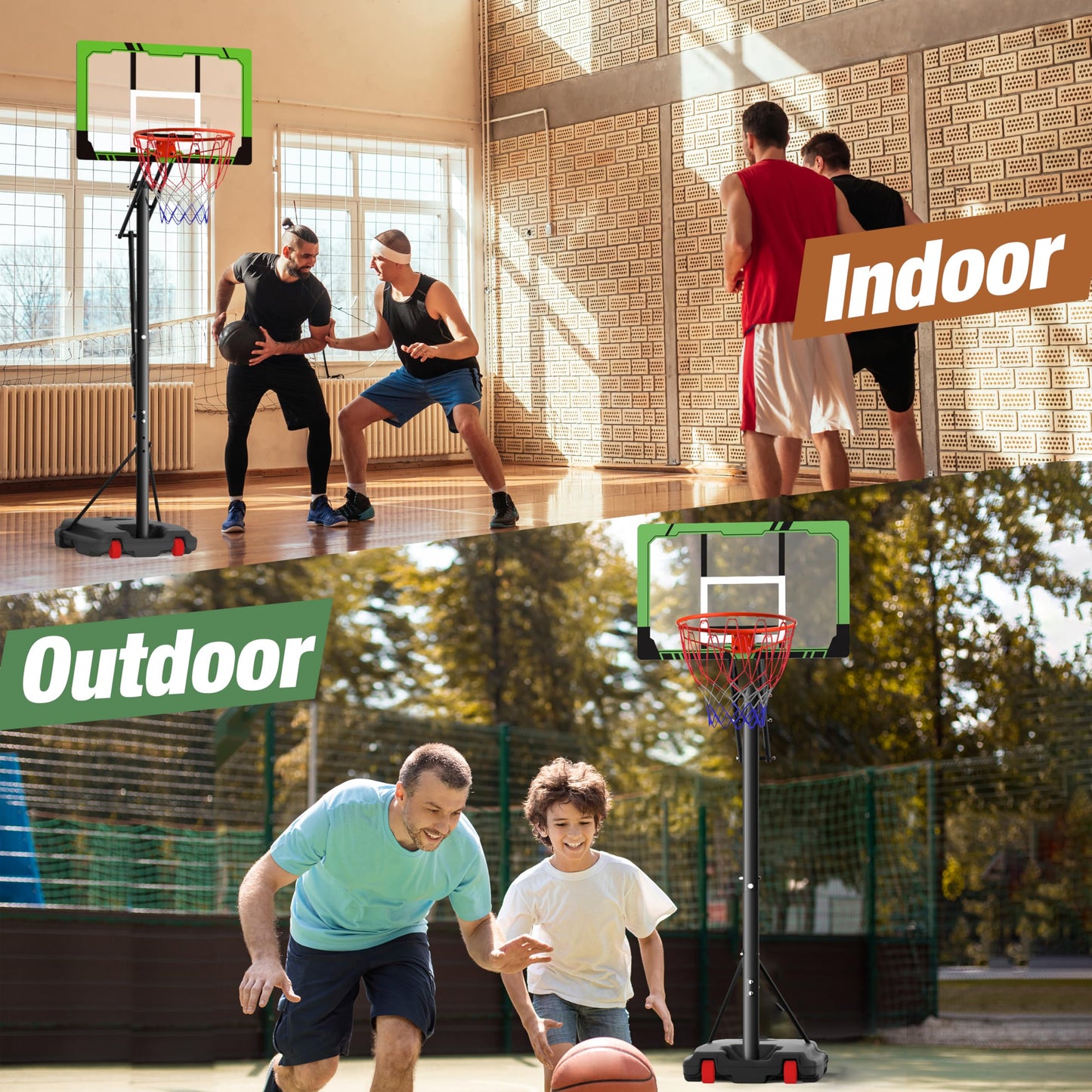 Portable Basketball Hoop Height Adjustable 8.5/10ft: Outdoor Basketball Goal System for All Ages in Backyard & Driveway, 33-48 Inch Shatterproof Backboard and Stable Base
