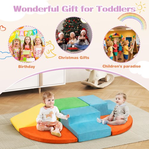 Nuturelly 6PCS Toddler Climbing Toys Indoor, Soft Suede Texture Baby Climbing Blocks, Foam Blocks Activity Play Set for Kids Climbing and Crawling, Playtime Corner, Play Gym & Toddler Slide