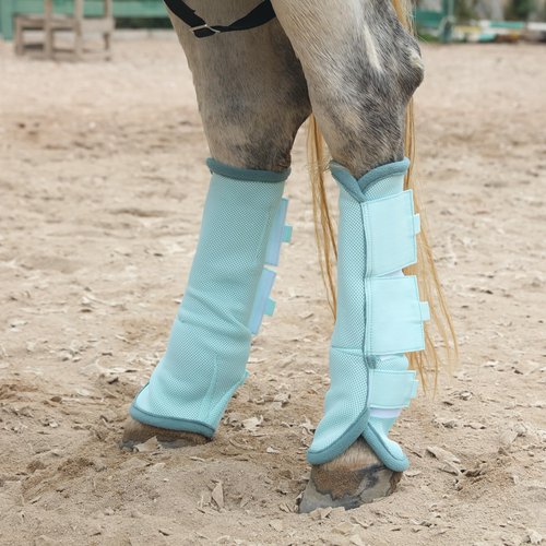 TARFEPA Adjustable Horse Fly Boots Set of 4, Equine Leg Protection Reduce Stomping, Breathable Mesh Fly Boots for Horses, Horse Leggings Leg Guards - Aqua Blue - Full