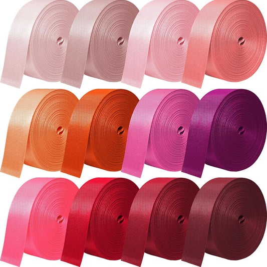 12 Rolls Nylon Webbing 1 Inch 1.5 Inch Heavy Duty Nylon Strap Webbing Strapping for Lawn Chair Backpack Straps Climbing Pet Collars Pet Leash DIY Craft Gear Repair