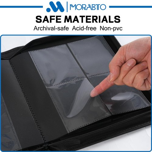 MORABTO Toploader Binder, Holds 128 Top Loaders,4 Pocket Top Loader Binders for 3" x 4" Rigid Cards,Card Album Folder for Hard Plastic Top Loaders