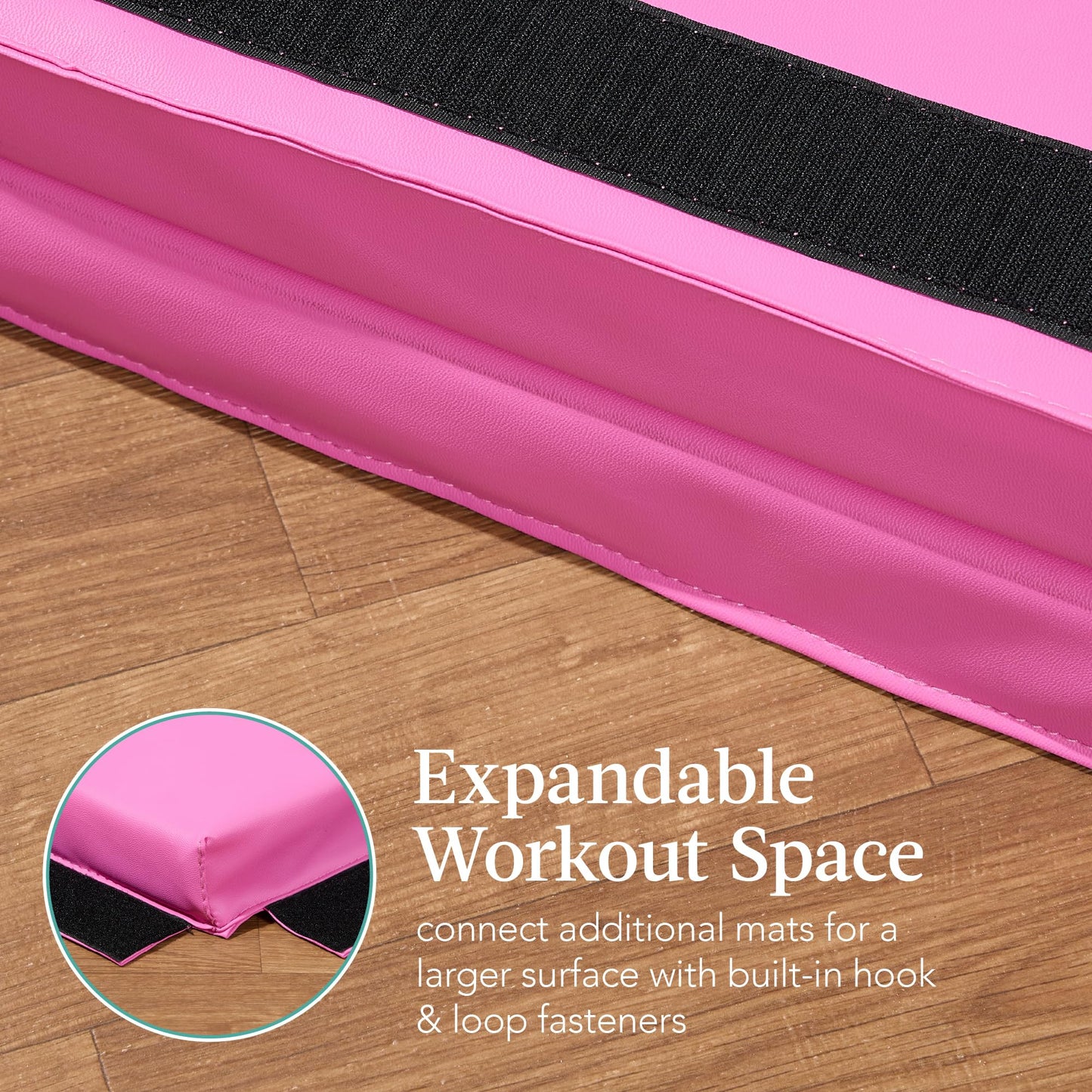 Best Choice Products 10ftx4ftx2in Folding Gym Mat 4-Panel Exercise Gymnastics Tumbling Workout Fitness Floor Mats w/Carrying Handles - Pink Stripe
