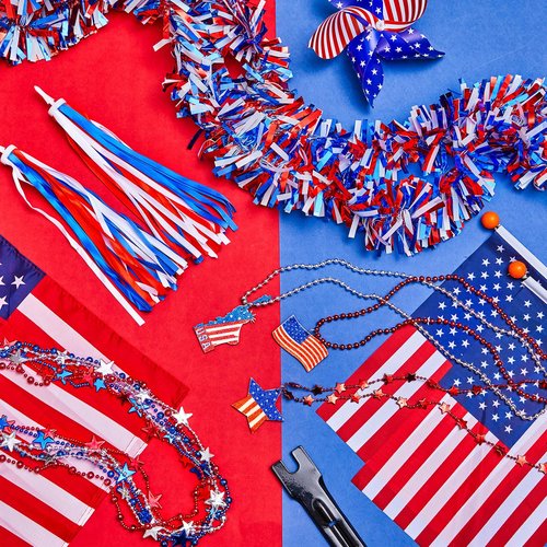 Liliful 60 Pcs 4th of July Bike Decoration Kits Parade Patriotic Decor Bike Streamers Bicycle Ribbon Tassels American Flag with Pole Blue Pinwheels Decoration for Bicycle Parade Party Favors