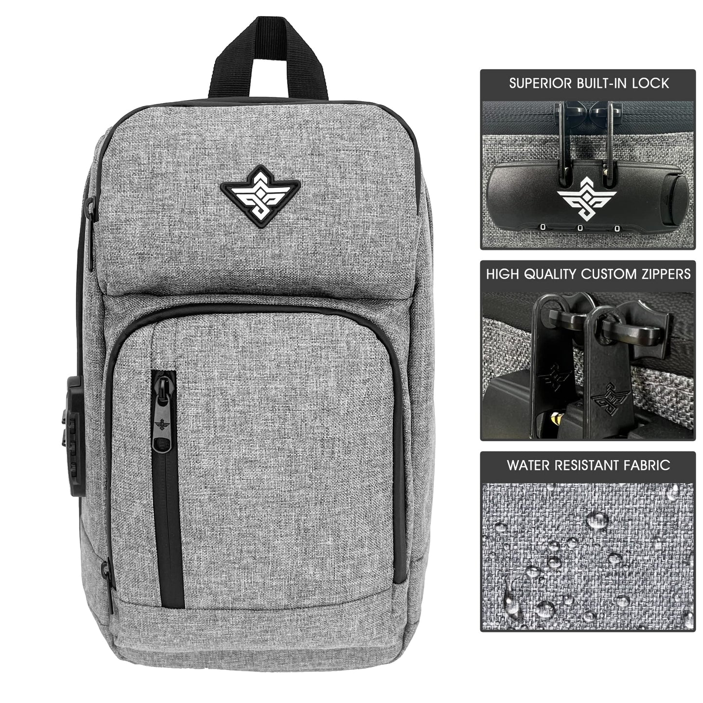 Erozul Equinox Sling Backpack Anti Theft Combination Lock Chest Shoulder Bag Waterproof Crossbody Casual Daypack (Black)