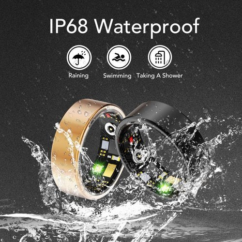 Smart Health Ring for Women Men Fitness Tracker with Heart Rate, Blood Oxygen, Blood Pressure, Sleep Monitoring, Step Counting, IP68 Waterproof for iPhone and Android, No Subscription Fee, Gold 7