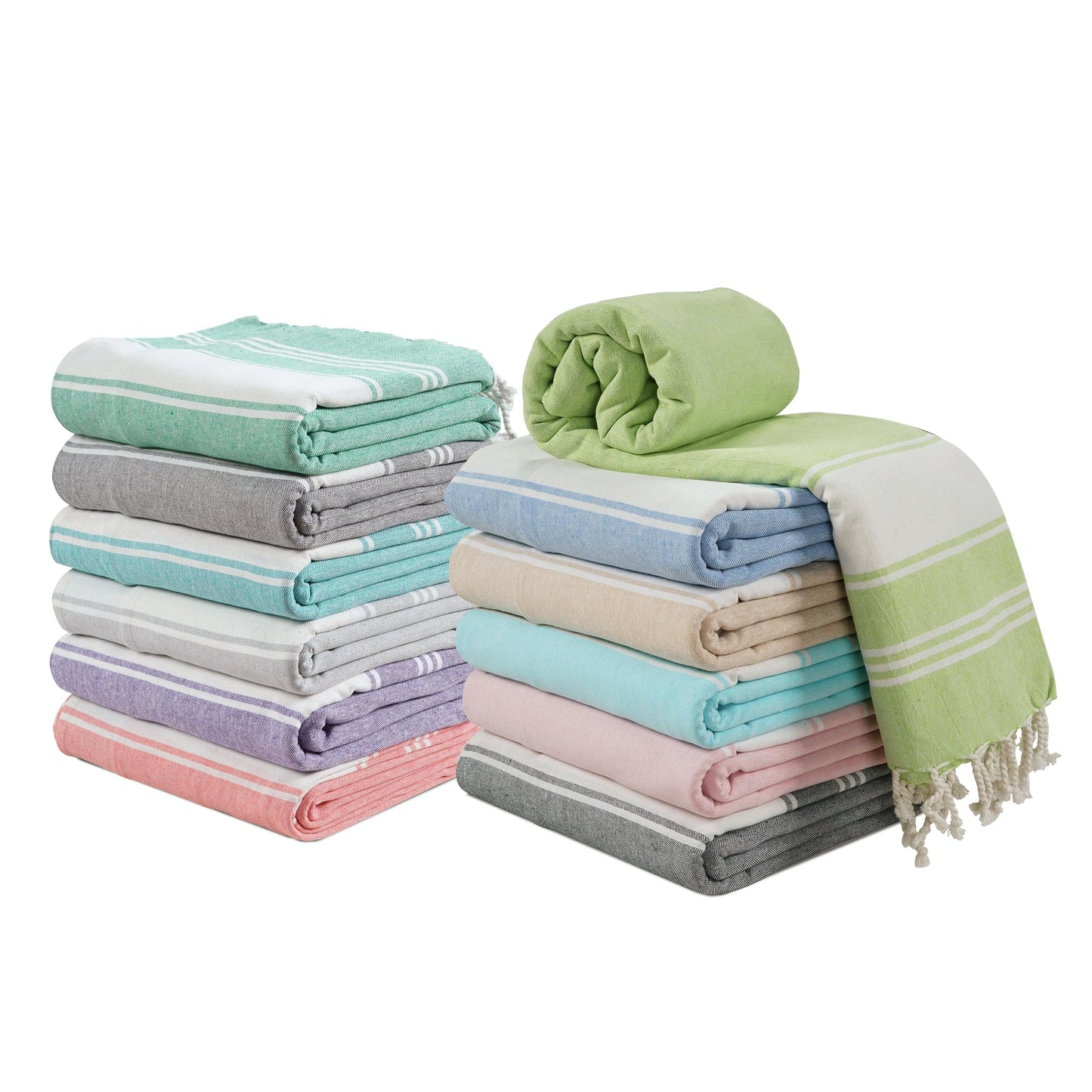 LANE LINEN Turkish Beach Towels Set of 12, Oversized Beach Towel, Lightweight Beach Essentials for Women, Large Pool Towel, Absorbent & Quick Dry, Sand Free Beach Towel, 39"x71" - Dazzling Dozen
