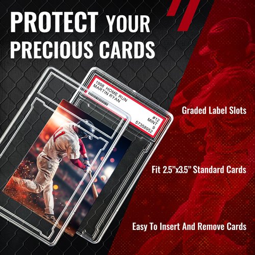 binirin 50 PCS Graded Card Holder, Graded Card Case Storage Slabs - TCG Display Case with Customizable Labels Position, Secure Buckles, 5.1x3.5x0.2 Inches - Clear Acrylic