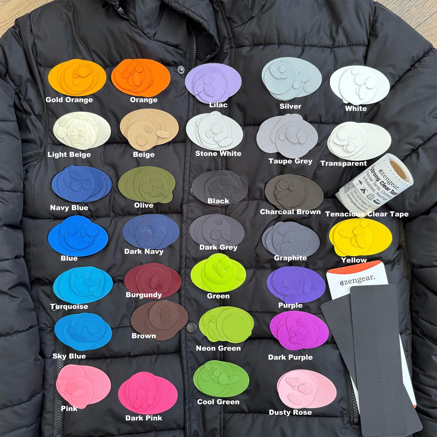 aZengear Repair Patches for Down Jackets - Waterproof, Pre-Cut, Self-Adhesive, Tear-Cold-Heat-Resistant Nylon Polyester Fabric to Fix Puffer Coats, Gear, Tents (11 Pieces, Red)