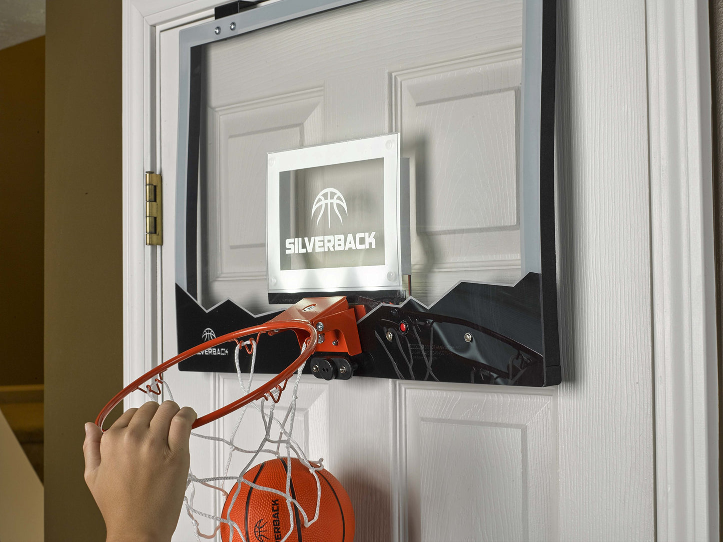 Silverback 23" LED Light-Up Over the Door Mini Basketball Hoop Includes Mini Basketball and Air Pump , Black