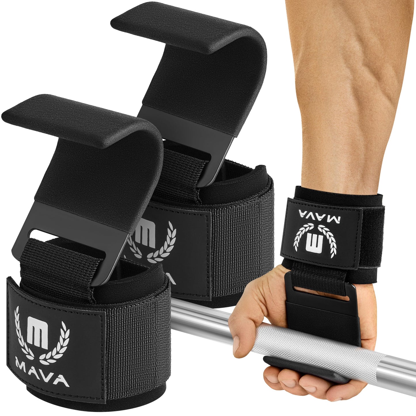 Mava Sports Heavy Duty Weightlifting Hand Grip Power Hooks with Wrist Straps for Pull-ups and Deadlifts Weight Lifting Hooks for Men and Women, Ideal for Power Weightlifting and Gym Workouts