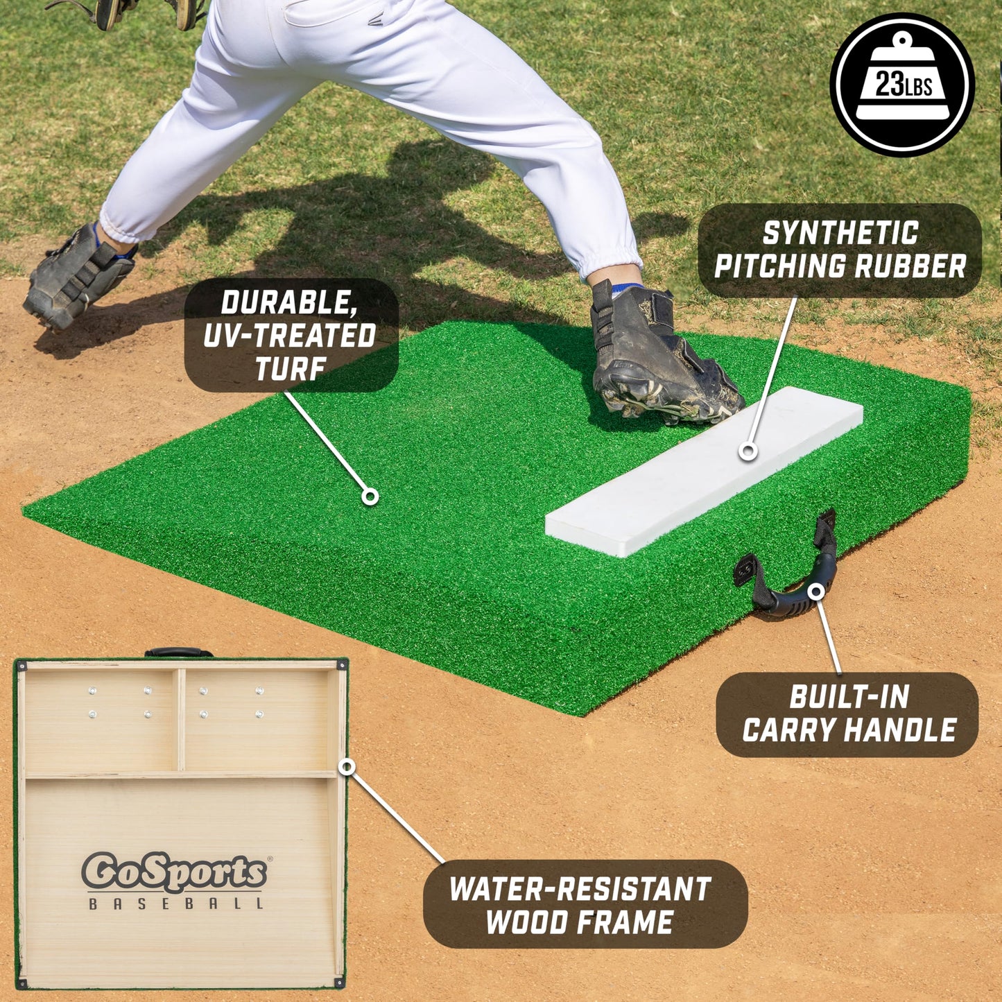 GoSports Portable Pitching Mound for Baseball Pitchers - 30 x 30 x 4 Inch