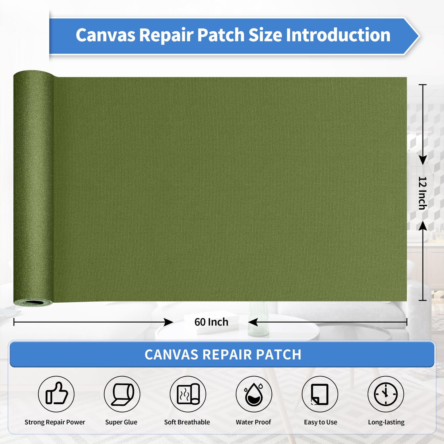 KING MOUNTAIN Canvas Repair Tape,Outdoor Gear Patch, 12×60 Inches,Waterproof,Self-Adhesive for Repairing Boat Covers,Sun Shades,Sofas,Tents,Lounge Chairs,Awnings (Grass Green)