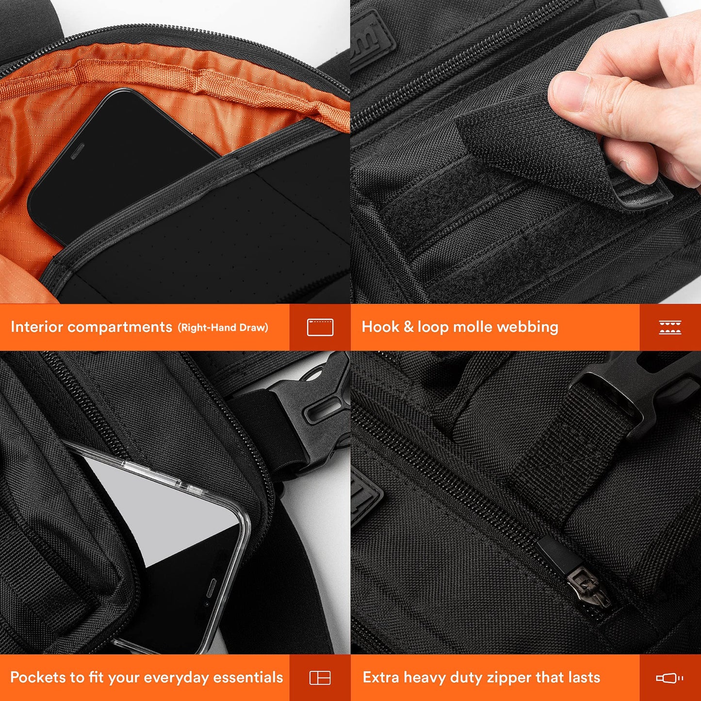 Fitdom Tactical Inspired Lightweight Running Chest Pack For Men With Built-In Phone Holder. A Sports Utility Rig Vest Made For Workouts And Outdoor