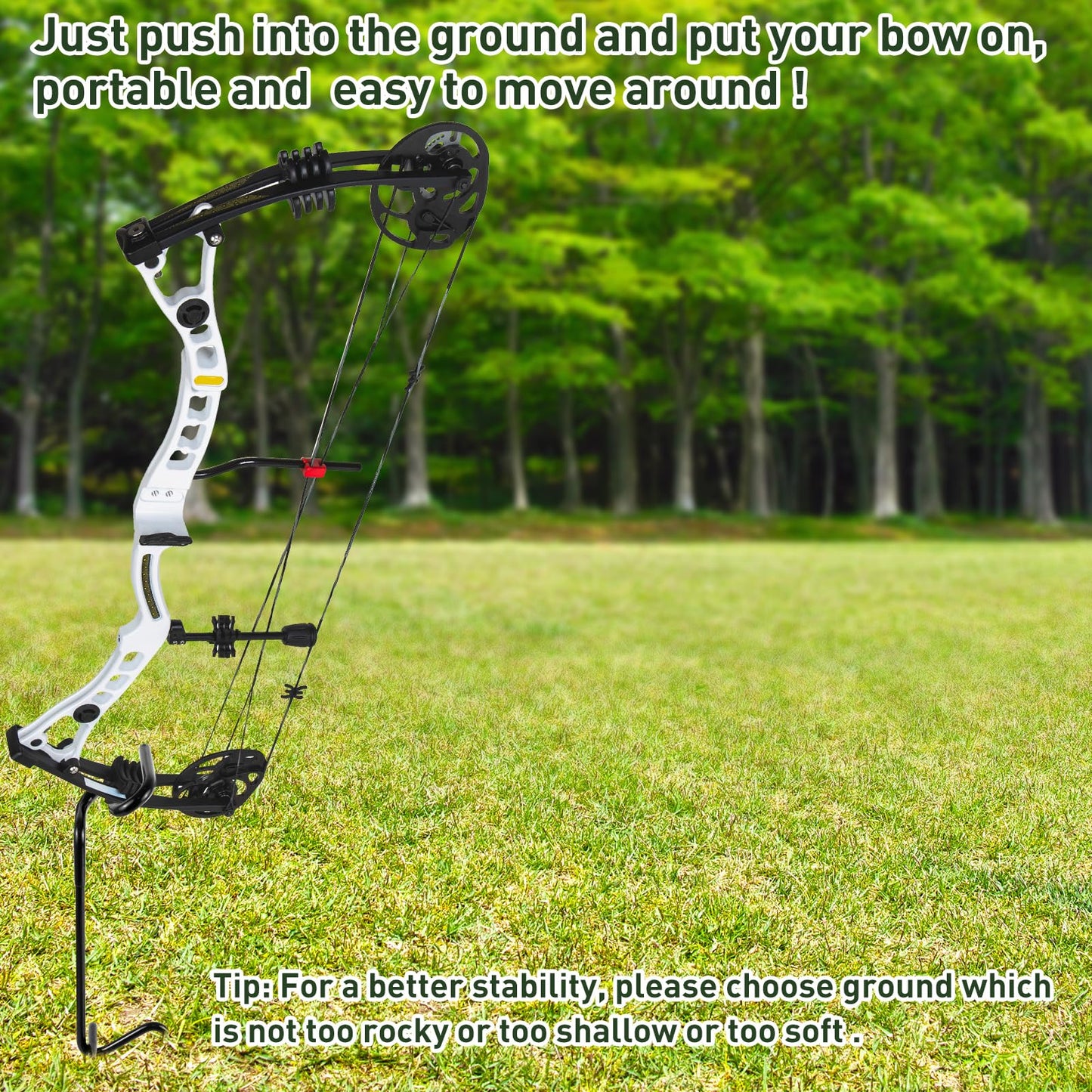 2 Pack Ground Bow Holder, Hunting Blind Bow Holder with Self-Adhesive Camouflage Tape Wrap Bow Holder Archery Ground Stake Bow Holder Rubber Coating Compound Bow Holder for Ground