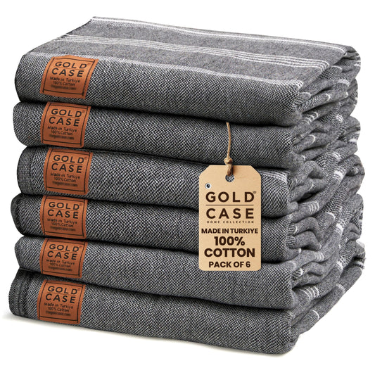 Gold CASE LYCIA Turkish Beach Towel Set of 6 – 100% Cotton Turkish Beach Towels Bulk 70 x 38'' – LYCIA Oversized, Quick Dry & Sand Free Beach Towel – Lightweight Towels Set in Black