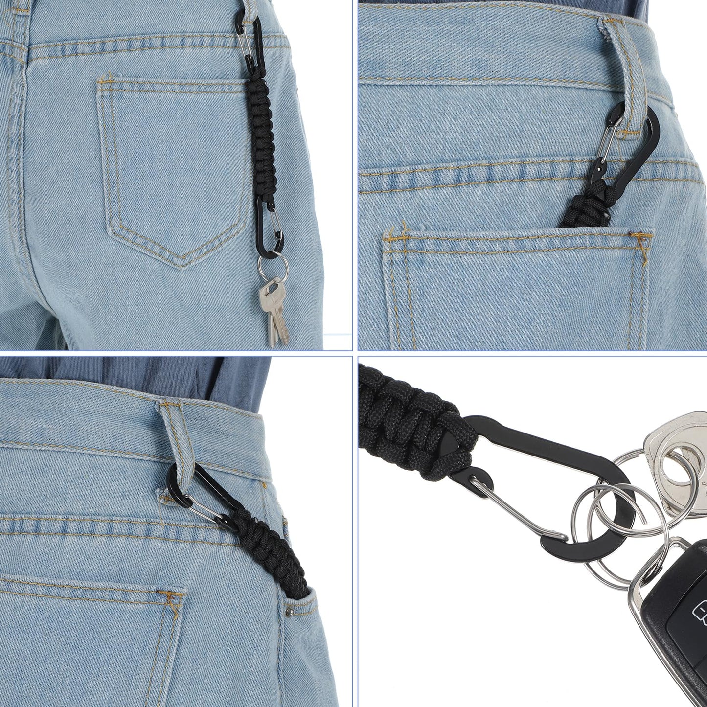 4 Pcs Paracord Keychain with Carabiner Clips, Heavy Duty Small Carabiner Keychain Clip with Strap for Outdoor Hiking, Camping, Fishing, Key Organization