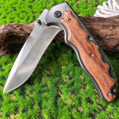 DOOM BLADE 9.7in Folding Pocket Stainless Steel Assisted Opening Knife with Pocket Clip,Seat Belt Cutter, Glass Breaker, Wood Handle for Men Women for Outdoor, Tactical, Survival and EDC