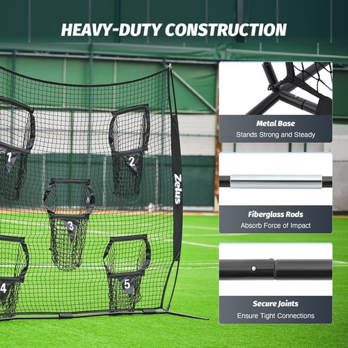 ZELUS 6 x 6ft Football Throwing Net, Quarterback Training Equipment with 5 Target Pockets, Football Practice Throwing Passing Accuracy Trainer with Carry Bag Ground Stakes, Black