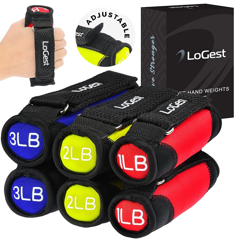 Logest Soft Hand Weights Set - 1-4 lb Adjustable Neoprene Dumbbells with Velcro Straps (Red, Yellow, Blue, Purple) - For Walking, Aerobics, Yoga