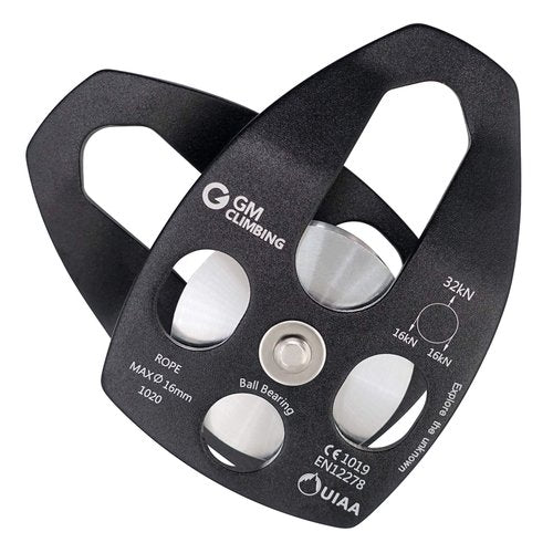 GM CLIMBING Black Large Rescue Pulley 32kN Single Sheave with Swing Plate CE UIAA Certified