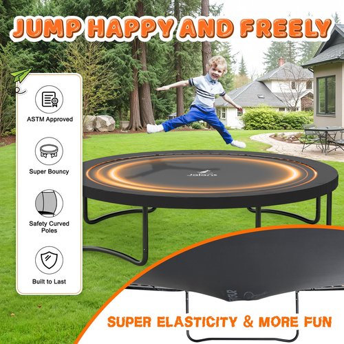 JELENS Trampoline 8FT 10FT 12FT 14FT 16FT, Recreational Trampolines with Enclosure Net and Ladder, Outdoor Anti-Rust Trampolines for Kids and Adults, ASTM (Dark Black, 14FT)