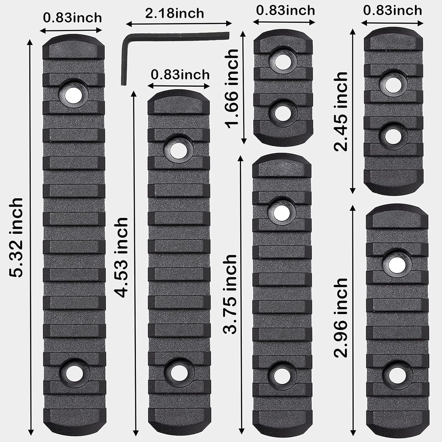 12 Pack Single Picatinny Rail 3 3 5 5 7 7 9 9 11 11 13 13 Slots Polymer Black
