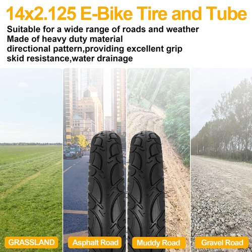 14x2.125 54-254 E-Bike Tire and Tube Set, 14 Inch Electric Scooter Tire Tube with Angled Valve Stem Replacement Electric Scooters,Bikes and Kids Bikes - 2 Pack