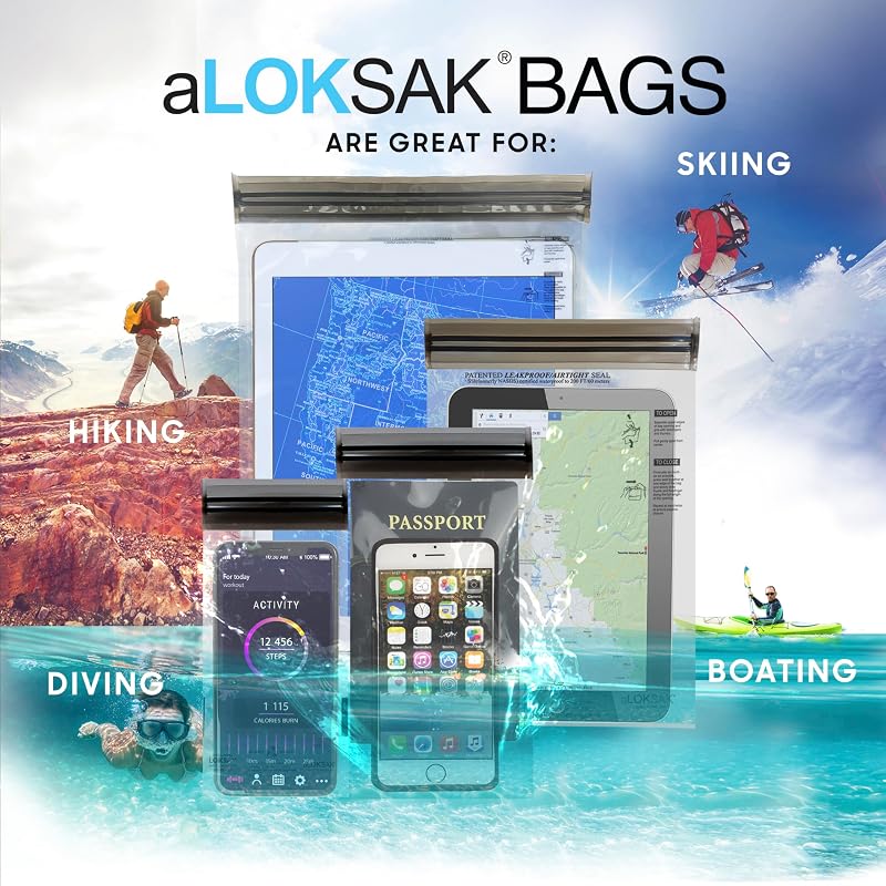 Loksak Waterproof Bags Set of 4 - Reusable Dry Bags 5x4, 4x7, 6x6, 9x6