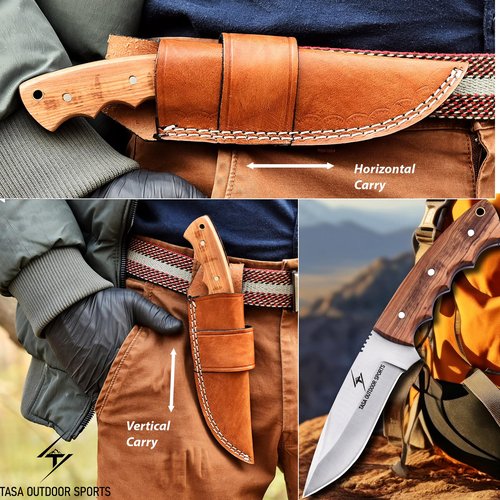 Fixed Blade Knife – Handmade 9" Skinner Hunting Knife For Men With Olive Wood Handle, 1095c Steel Full Tang Bushcraft Knife With Sheath, For Camping, Survival and Outdoor Use