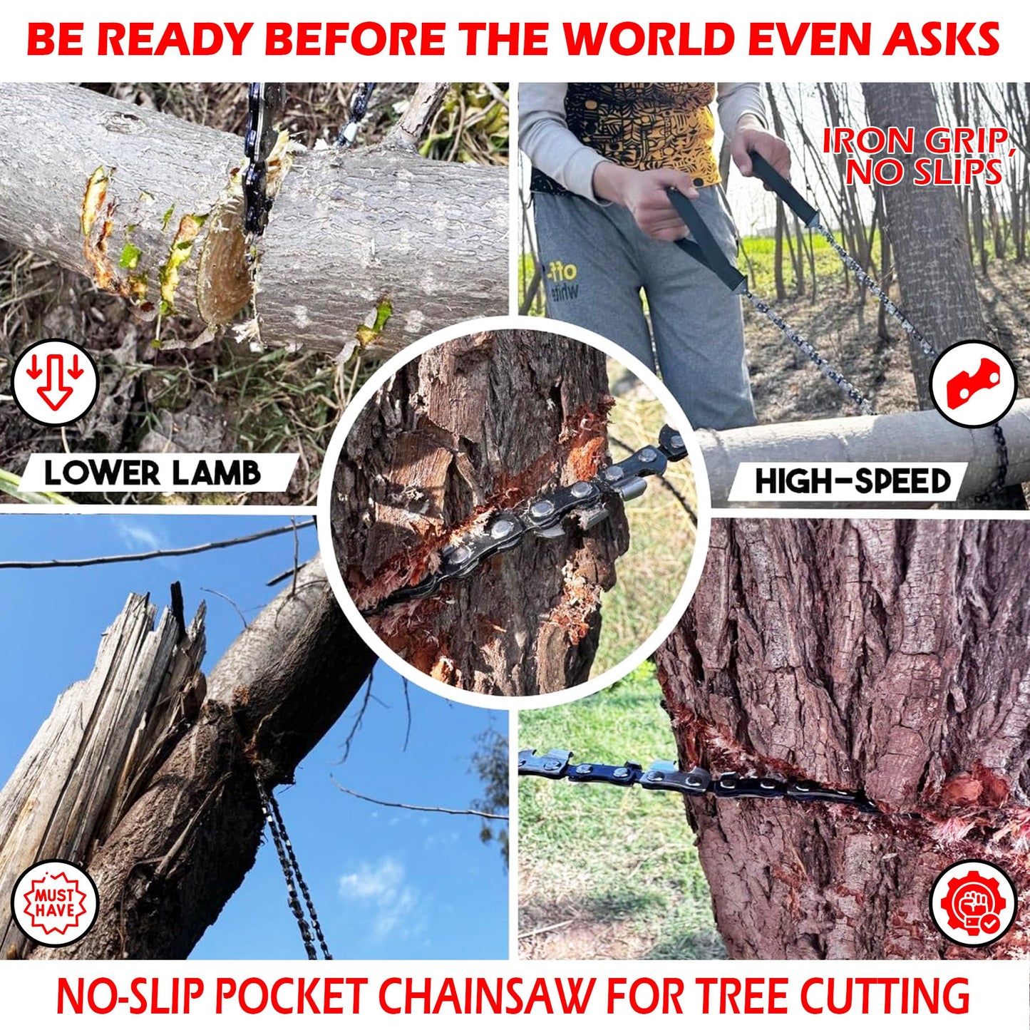 2 In 1 Pocket Chainsaw & Wire Saw Kit – 36 Inch Hand Chain Tool with Saw File for Tree Cutting, PVC Pipe, Camping, Hiking, Bushcraft & Emergency Survival Gear