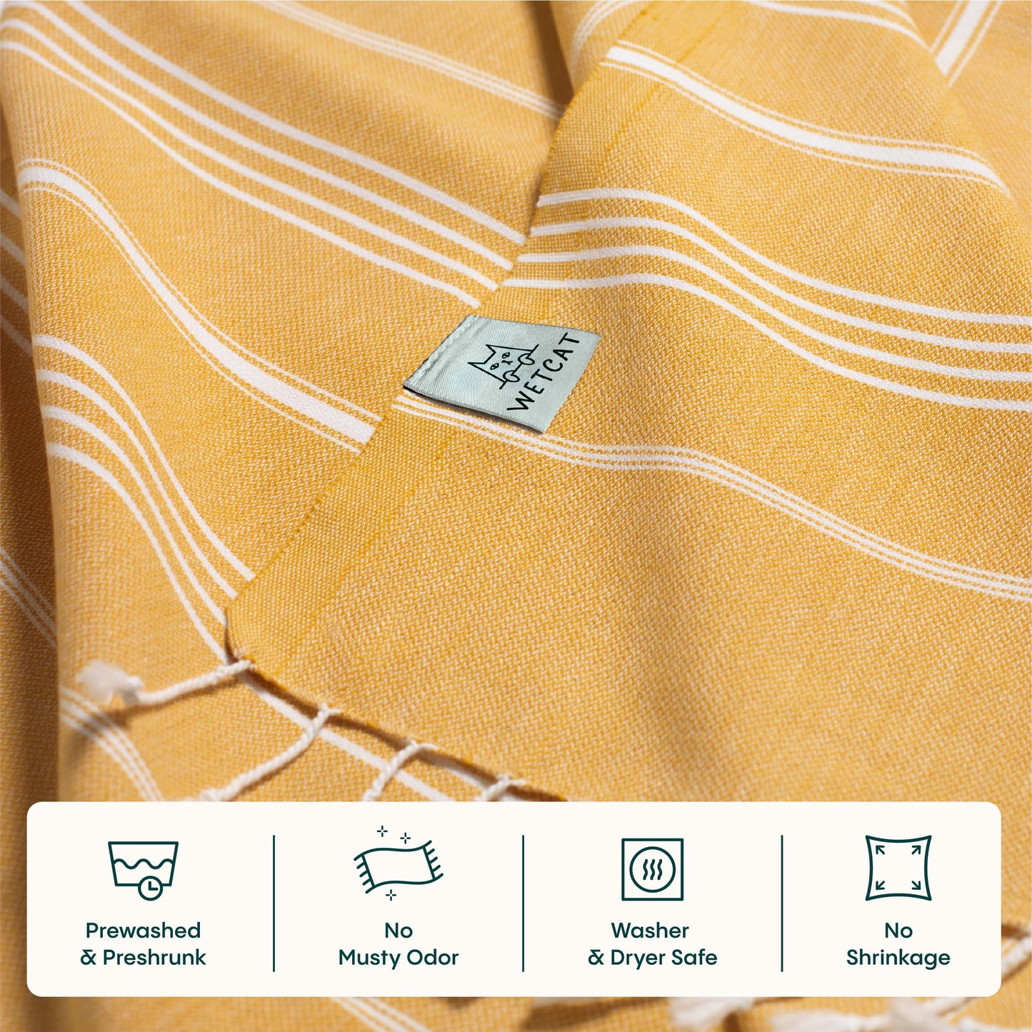 WETCAT Turkish Beach Towel Oversized (38"x71") 100% Turkish Cotton, Made in Turkey - Sand Free, Extra Large, Ultra Soft, Quick Drying, Compact & Lightweight for Travel - Honey Gold