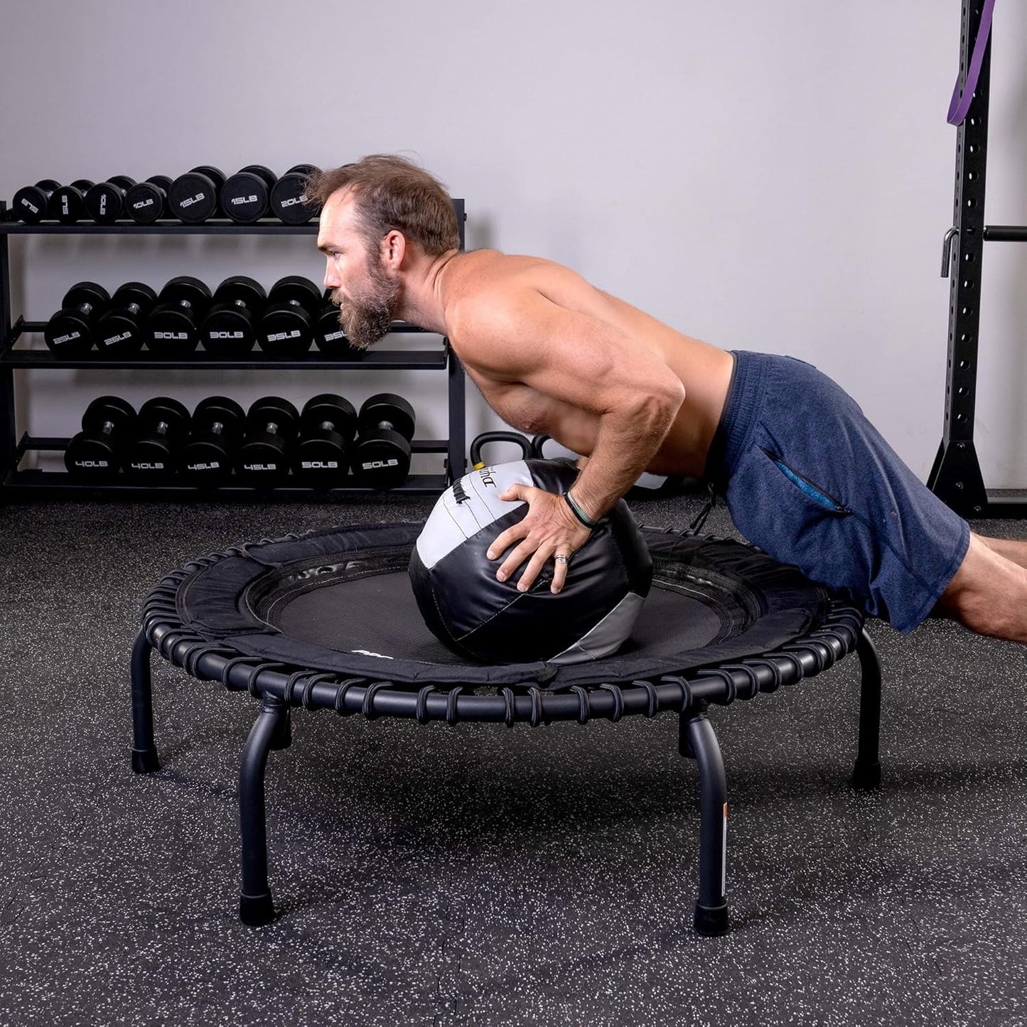 JumpSport Indoor Heavy Duty Lightweight 44 Inch Folding Fitness Trampoline with Arched Legs and 7 Adjustable Tension