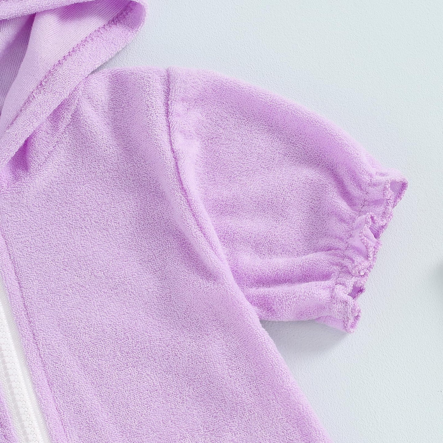 Girls Hooded Terry Cover Up Swimsuit Zipper Swim Dress Short Sleeve Ruffle Coverups Bathing Suit Swimwear (Purple, 7-8 Years)