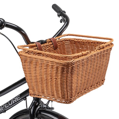 Bike Basket - Durable Front Bicycle Bike Baskets - Handmade Woven Wicker Bike Basket with Adjustable Leather Straps (New Brown)