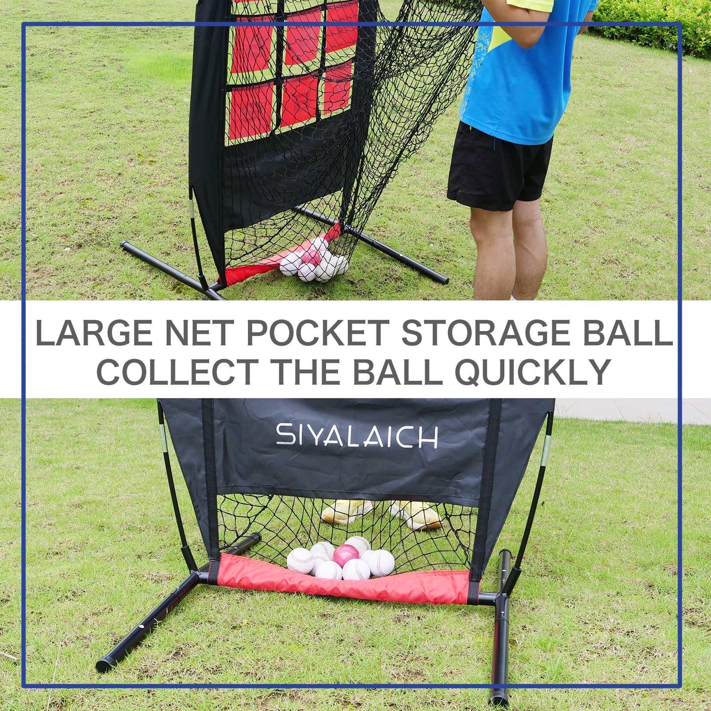 SIYALAICH Ultimate Portable Pitching Target Net for Baseball, Softball & Football | Pro-Tested Practice System with Numbered Strike Zone | Includes Carry Bag & Enables Quick Assembly(Black/Red)