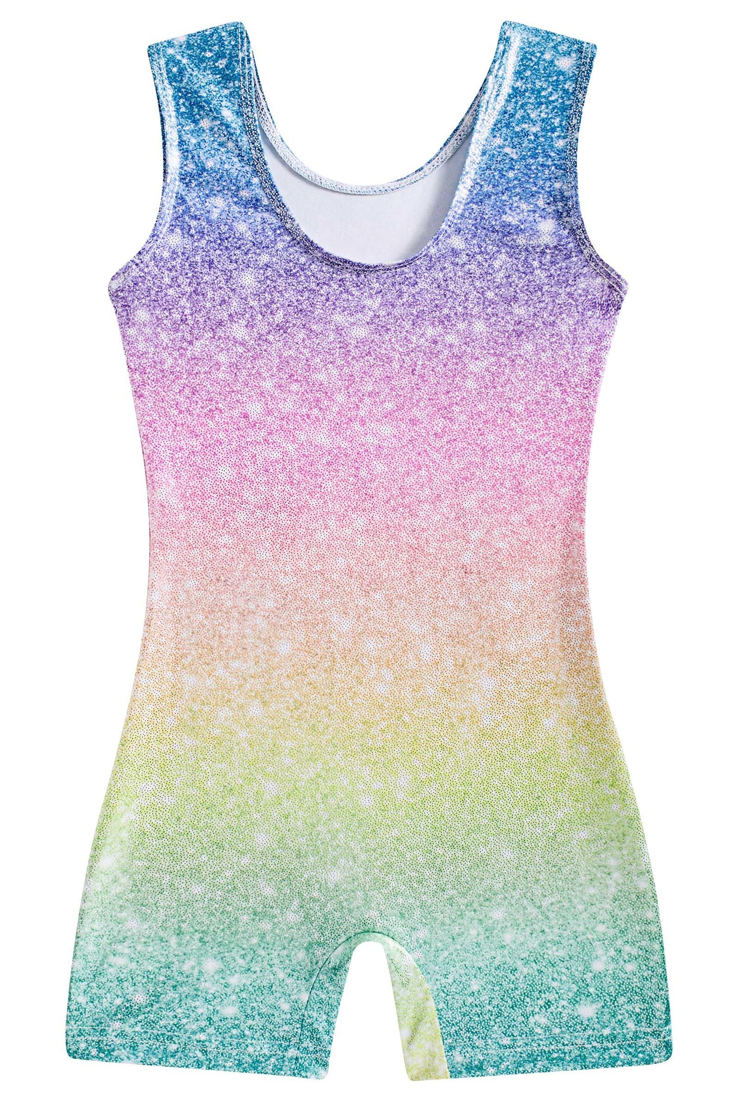 Funnycokid Gymnastics Leotards for Girls Dance Outfits Unitard Sparkly Clothes with Shorts, diamond rainbow, 5-6 Years