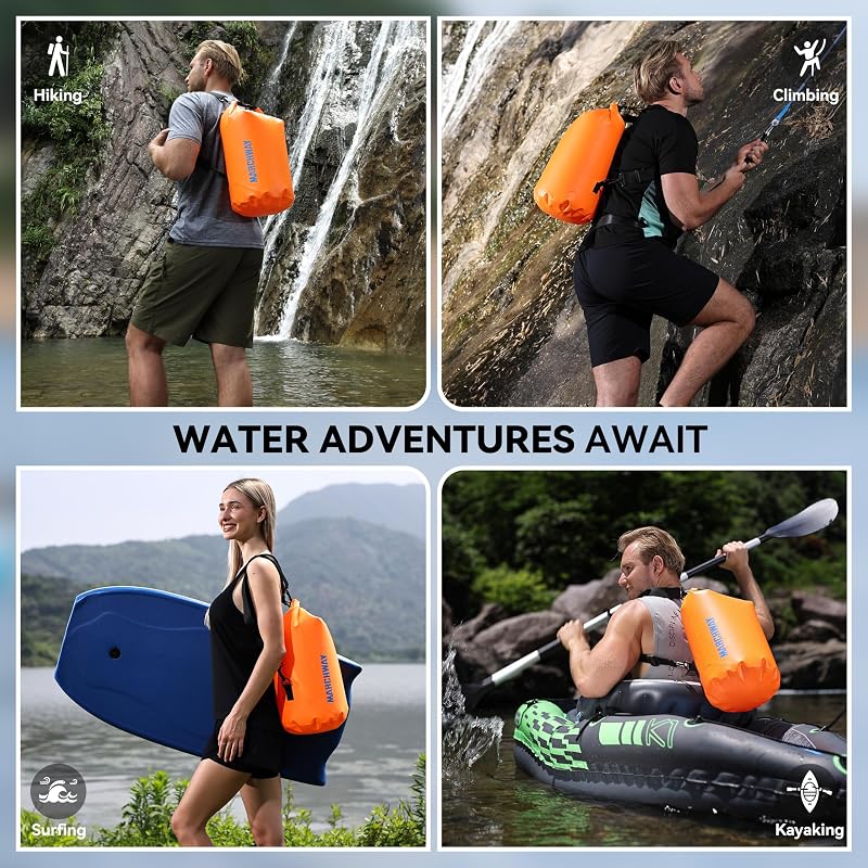 MARCHWAY Waterproof Dry Bag Backpack 5L-40L, Roll Top, Floatable 20L Deep Orange