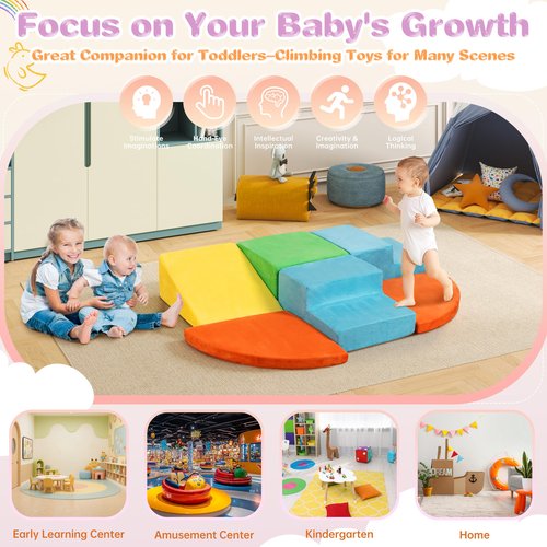 Nuturelly 6PCS Toddler Climbing Toys Indoor, Soft Suede Texture Baby Climbing Blocks, Foam Blocks Activity Play Set for Kids Climbing and Crawling, Playtime Corner, Play Gym & Toddler Slide