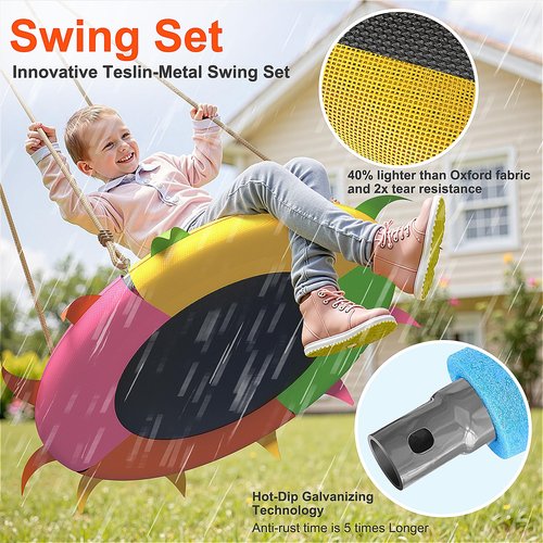 Saucer Swing for Kids Outdoor - 400lb Heavy-Duty Tree Swing with Adjustable Straps & Ropes, Weather-Resistant Outdoor Seat (Child-Safe, Vibrant Colors)