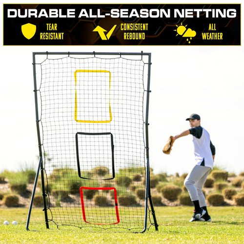 GoSports 6 x 4 ft Baseball & Softball Pitching and Fielding Rebounder - Pitch Back Net with 3 Target Zones