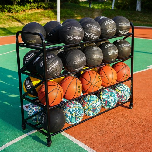 Chooga Basketball Rack Ball Storage Holder, 4-Tier 40-Ball Rolling Basketball Shooting Training Stand, Heavy Duty Garage Sports Equipment Organizer with Wheels for Gym, School, Club