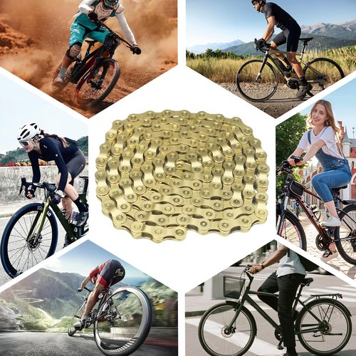 6/7/8/9/10/11/12 Speed Bike Chain – High-Strength, Durable & Smooth-Shifting for Road/Mountain Bikes (Gold-9-Speed)