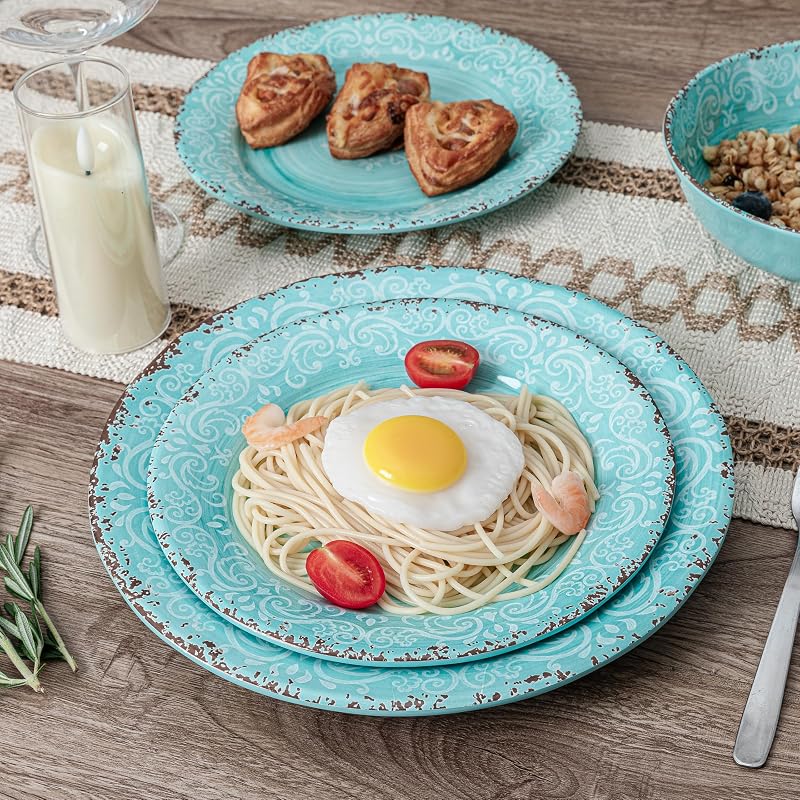 Teal 12-Piece Melamine Dinnerware Set for 4 – 4 Plates, 4 Salad Plates, 4 Bowls