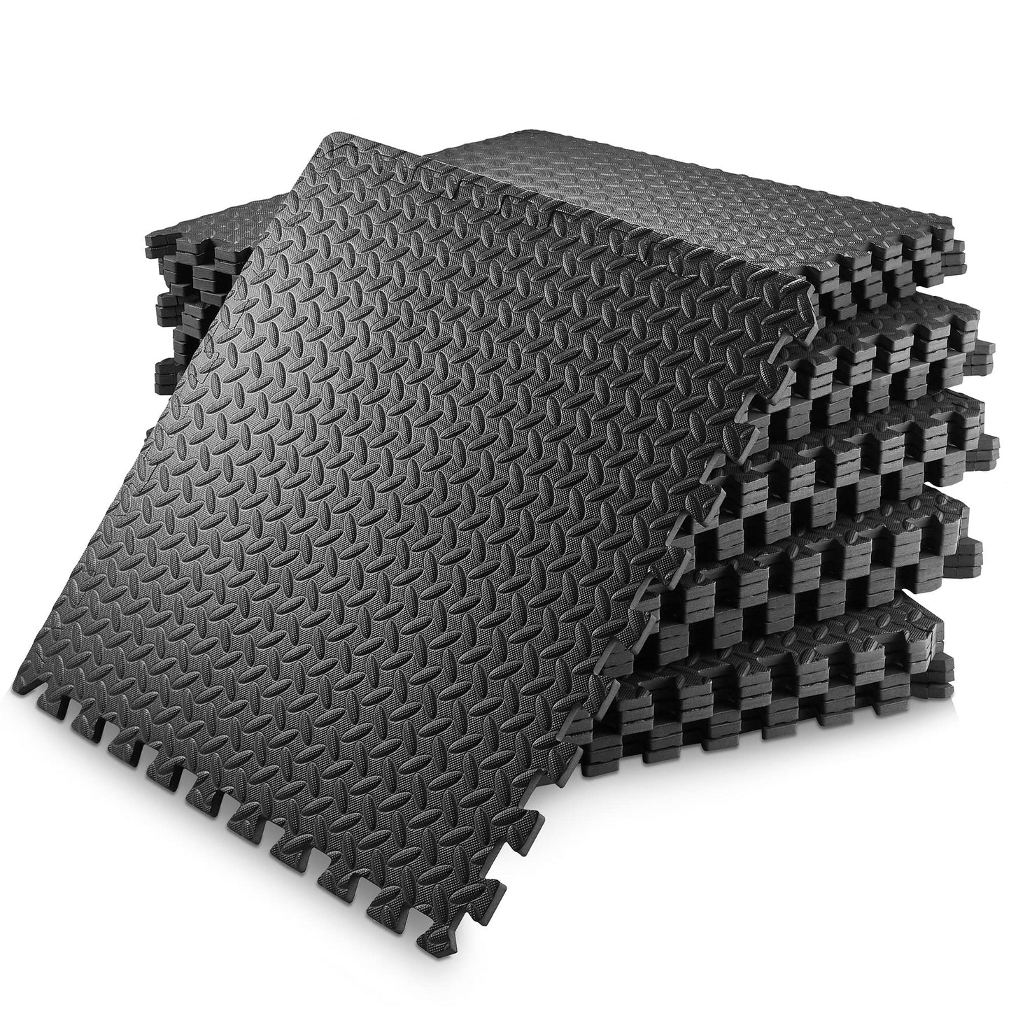 Philosophy Gym Pack of 12 Exercise Flooring Mats - 12 x 12 Inch Foam Rubber Interlocking Puzzle Floor Tiles - Black