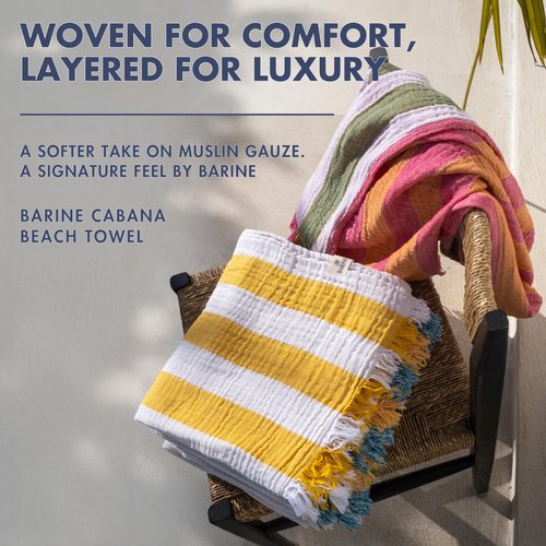 Cabana Striped Gauze Turkish Beach Towel - Large 36 x 69 | Quick Dry Beach Towel Blends Retro Style with Everyday Beach Comfort | Sand Free Design for a Clean, Carefree Day in The Sun (Pink)