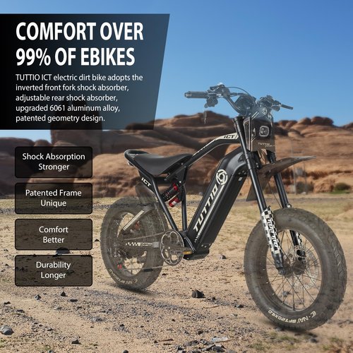 koonkex TUTTIO ICT Electric-Bike for Adults Age 16+, Peak 4000W-60V-25AH Electric-Dirt-Bike, 43-49MPH, 20" Fat-Tire-Electric-Motorcycle, Full Suspension E-Bike for Off-Road Mountain Snow